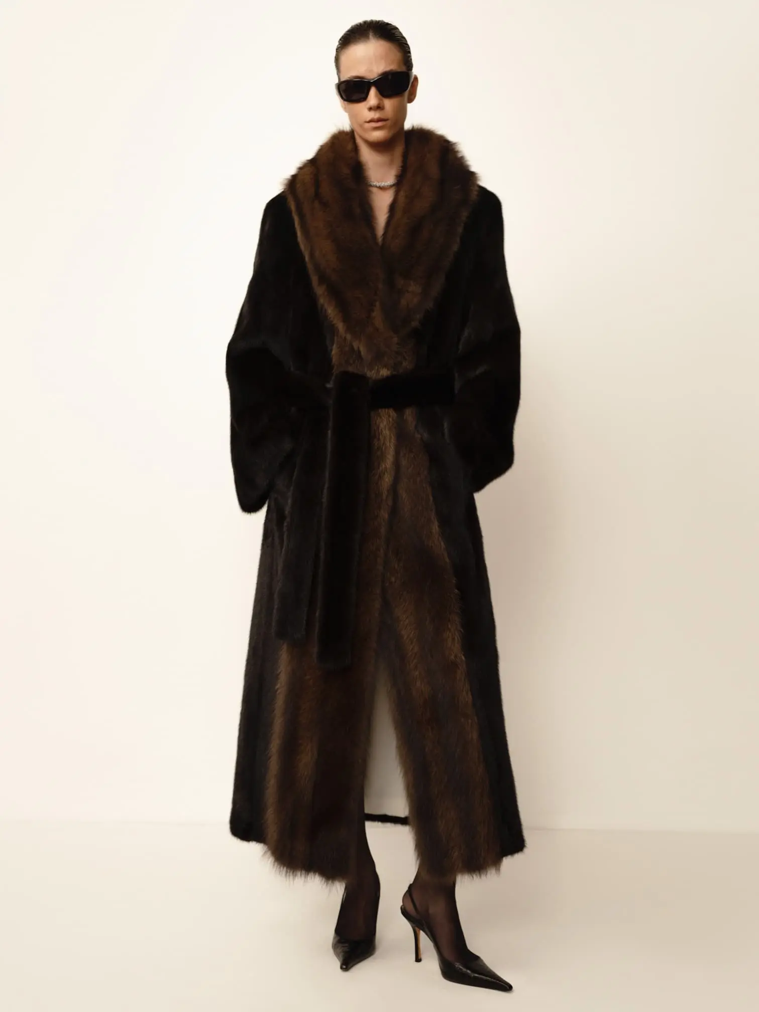 Shawl collar coat, upcycled mink and fisher fur image